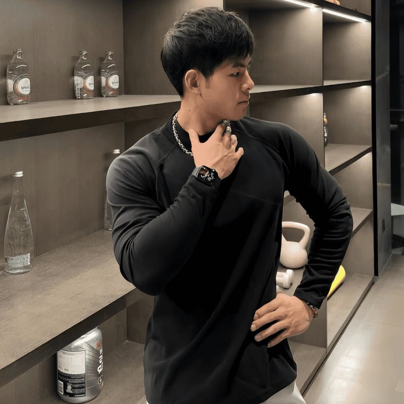 New Sports Casual Long Sleeve Loose Round Neck Men'S Top Muscle Fleece-Lined Warm Fashion All-Match Running T-Shirt - Image 1