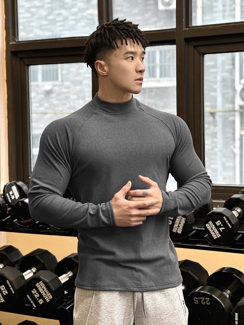 New Sports Casual Long Sleeve Loose Round Neck Men'S Top Muscle Fleece-Lined Warm Fashion All-Match Running T-Shirt - Image 2