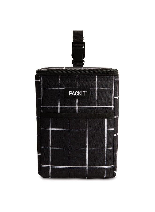 PACKIT - ® Freezable Double Bottle Bag Black Grid Built With Ecofreeze® Technology Antimicrobial Lining Collapsible Reusable Zip Closure Buckle Handle Perfect For Breastmilk And Formula On The Go - Image 1