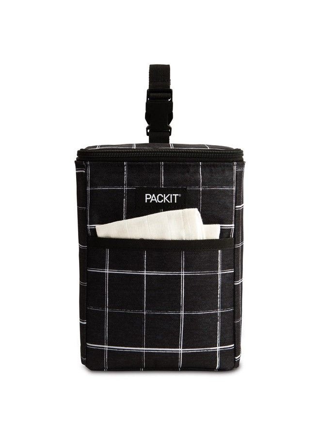 PACKIT - ® Freezable Double Bottle Bag Black Grid Built With Ecofreeze® Technology Antimicrobial Lining Collapsible Reusable Zip Closure Buckle Handle Perfect For Breastmilk And Formula On The Go - Image 1