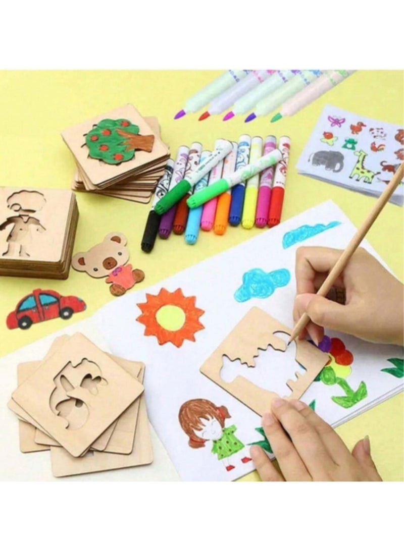 20 قطعة من القوالب اليدوية على شكل حيوانات وفواكه والأنماط بأصباغ خشبية ،العاب منتوسوري تعليميه للاطفال، قوالب صباغة وملصقات DIY بتصاميم مختلفة - Image 1