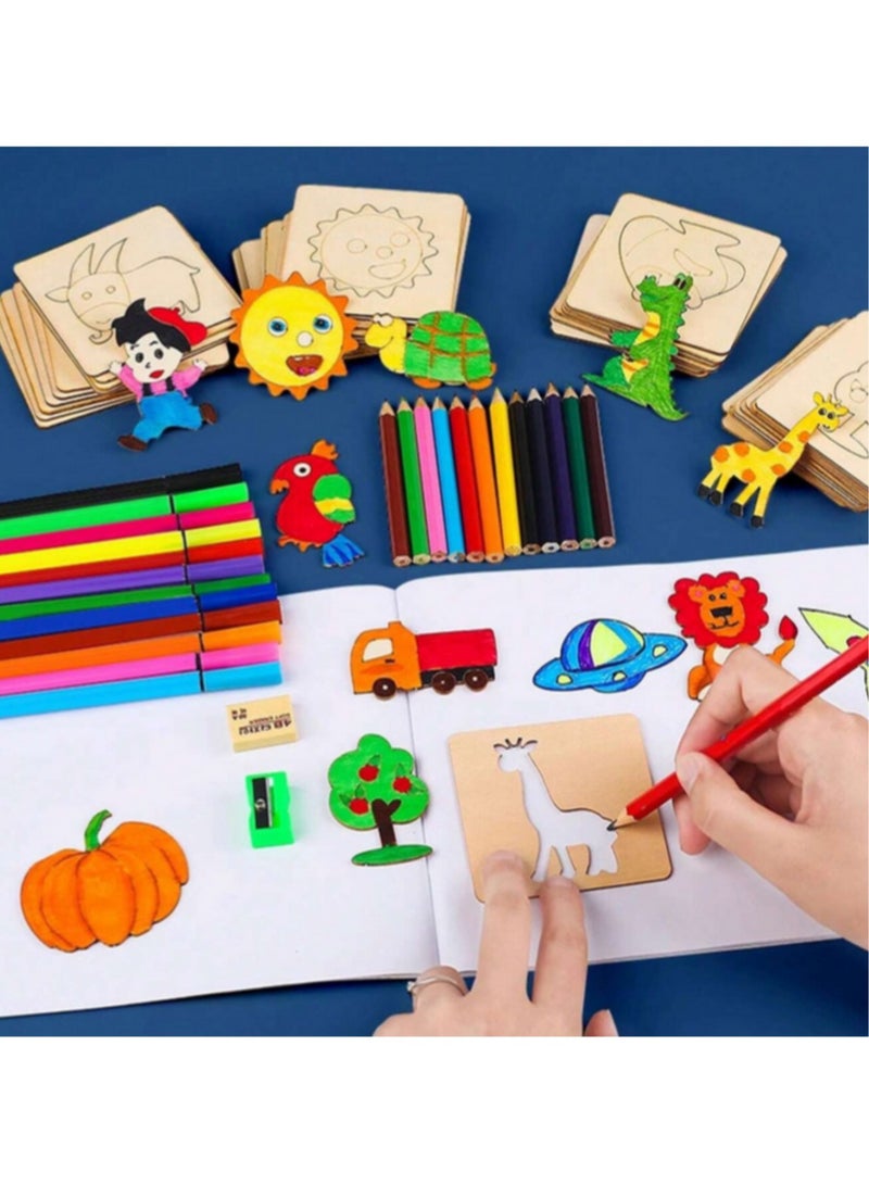 20 قطعة من القوالب اليدوية على شكل حيوانات وفواكه والأنماط بأصباغ خشبية ،العاب منتوسوري تعليميه للاطفال، قوالب صباغة وملصقات DIY بتصاميم مختلفة - Image 2