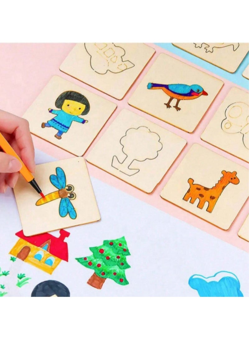 20 قطعة من القوالب اليدوية على شكل حيوانات وفواكه والأنماط بأصباغ خشبية ،العاب منتوسوري تعليميه للاطفال، قوالب صباغة وملصقات DIY بتصاميم مختلفة - Image 3