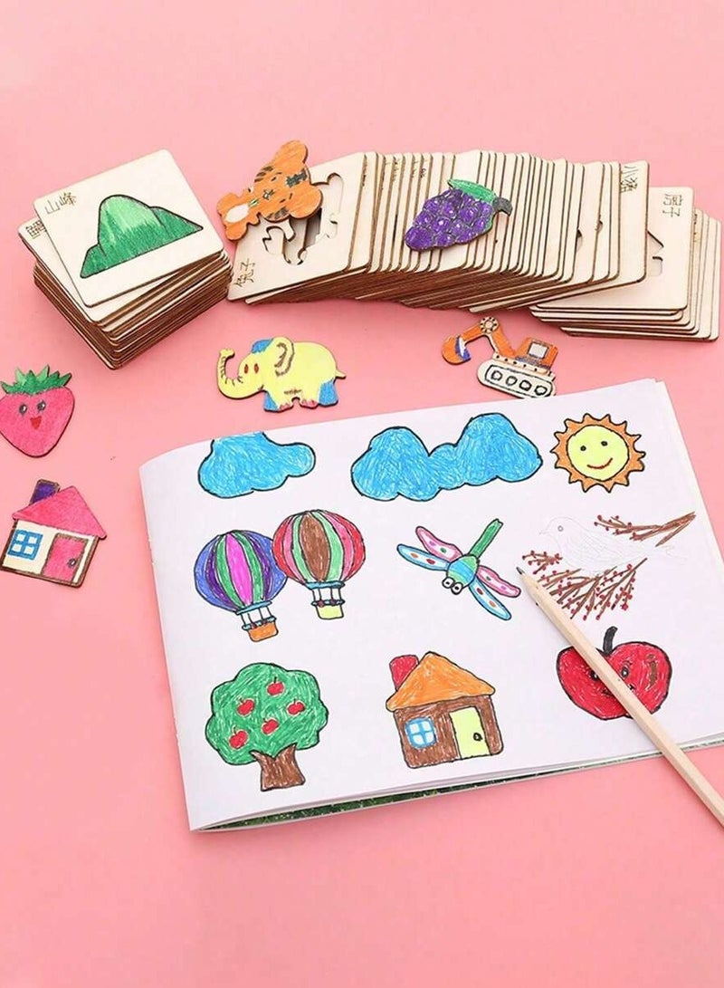 20 قطعة من القوالب اليدوية على شكل حيوانات وفواكه والأنماط بأصباغ خشبية ،العاب منتوسوري تعليميه للاطفال، قوالب صباغة وملصقات DIY بتصاميم مختلفة - Image 5