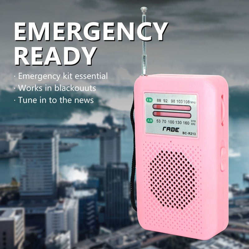 راديو محمول باللون الوردي مزود بموجات AM/FM ومكبر صوت مدمج وشاشة VFD وهوائي قابل للتعديل مناسب للتخييم والسفر وحالات الطوارئ - Image 1