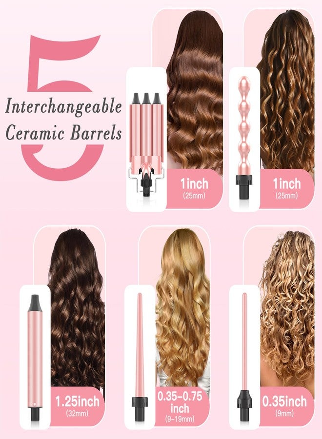 MOCEMTRY 5 in 1 Curling Wand Set (0.35"-1.25") with 3 Barrel Hair Crimper, Bubble Curling Wand and 3 Ceramic Barrels, Curling Iron 1 inch Crimper Hair Tool Waver with Two Temp Control, Gifts for Women - Image 2