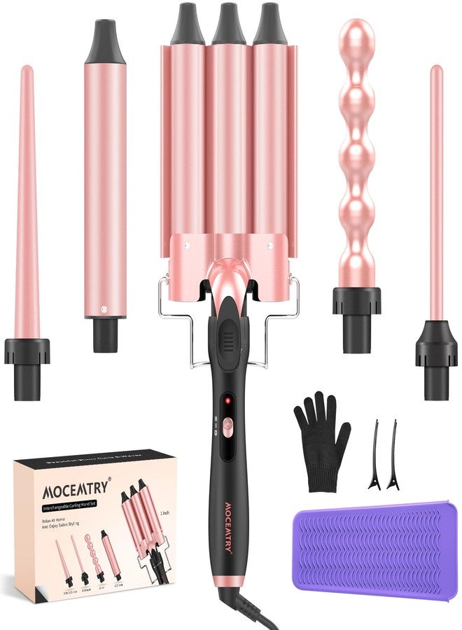 MOCEMTRY 5 in 1 Curling Wand Set (0.35"-1.25") with 3 Barrel Hair Crimper, Bubble Curling Wand and 3 Ceramic Barrels, Curling Iron 1 inch Crimper Hair Tool Waver with Two Temp Control, Gifts for Women - Image 1
