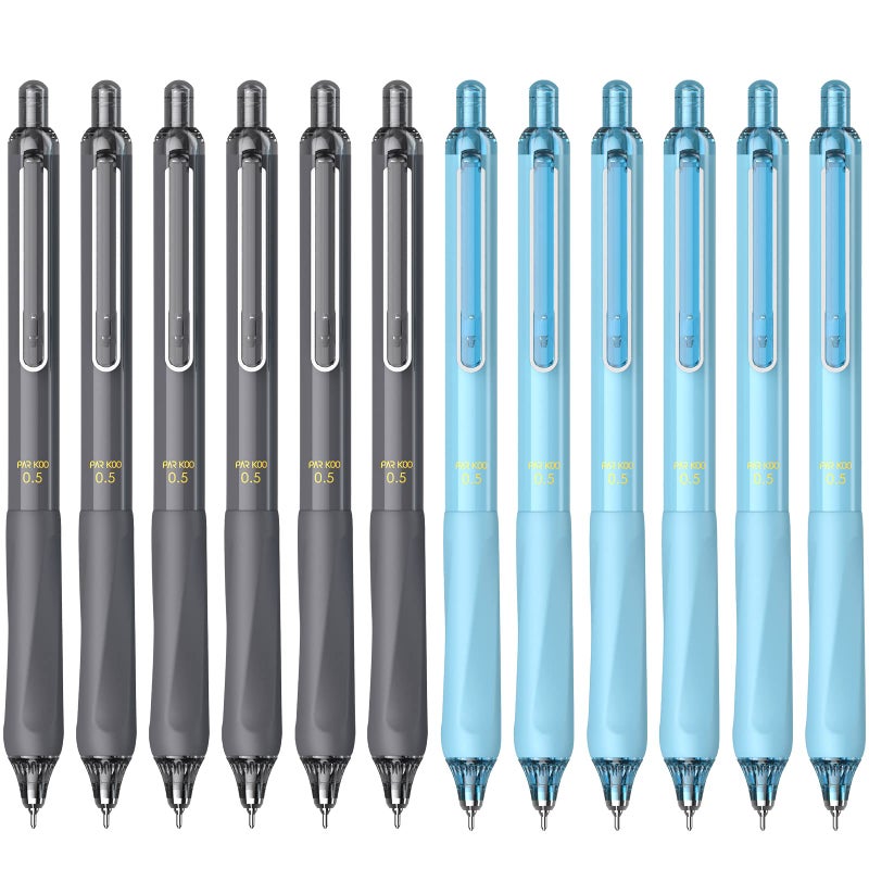 ParKoo Gel Pens Quick Dry Ink Fine Point 0.5mm, Retractable Rolling Ball 6 Black/6 Blue Ink Pen, Click Silent Pens Set for Journaling Notetaking Drawing Sketching Smooth Writing Non Bleed 12pcs - Image 1