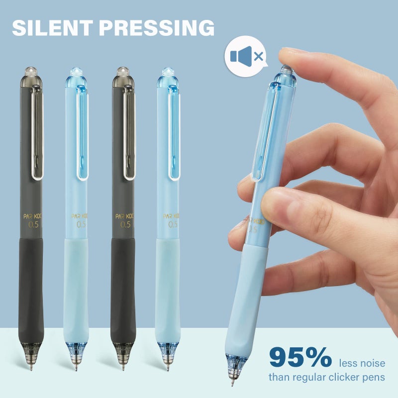 ParKoo Gel Pens Quick Dry Ink Fine Point 0.5mm, Retractable Rolling Ball 6 Black/6 Blue Ink Pen, Click Silent Pens Set for Journaling Notetaking Drawing Sketching Smooth Writing Non Bleed 12pcs - Image 2