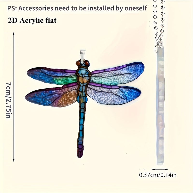 1pc Vibrant Dragonfly And Butterfly 2D Acrylic Pendant Mandala Inspired Design With Glittering Wings For Car Rearview Mirror Keychain Or Packaging Accessory Dragonfly Decor - Image 2