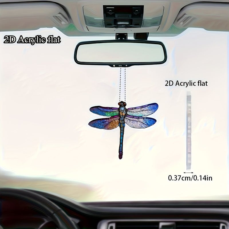 1pc Vibrant Dragonfly And Butterfly 2D Acrylic Pendant Mandala Inspired Design With Glittering Wings For Car Rearview Mirror Keychain Or Packaging Accessory Dragonfly Decor - Image 1
