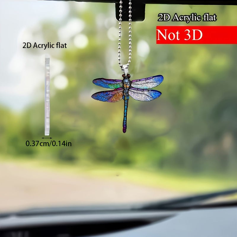 1pc Vibrant Dragonfly And Butterfly 2D Acrylic Pendant Mandala Inspired Design With Glittering Wings For Car Rearview Mirror Keychain Or Packaging Accessory Dragonfly Decor - Image 3
