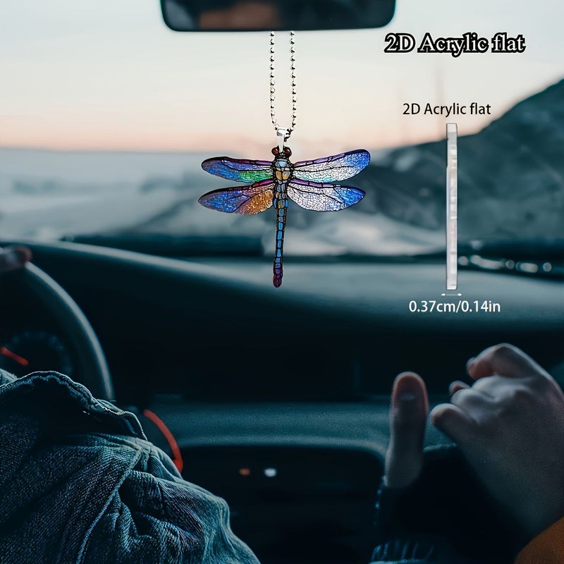 1pc Vibrant Dragonfly And Butterfly 2D Acrylic Pendant Mandala Inspired Design With Glittering Wings For Car Rearview Mirror Keychain Or Packaging Accessory Dragonfly Decor - Image 4