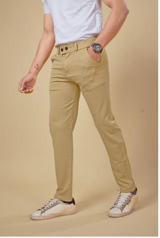 NoseQueen Men's Slim Fit Cargo Trousers | Stretchable Formal Men Trousers | Stylish Slim Fit Trouser for Men | Polycotton Knitted Fabric Pant for Man - Image 3