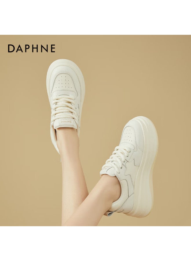 Daphne Women's Casual Soft Sole Lightweight High Heel Height Increasing Comfortable White Sneakers Beige Size 40 - Image 3