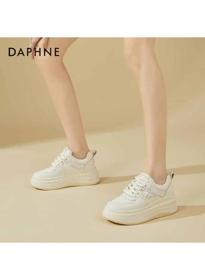 Daphne Women's Casual Soft Sole Lightweight High Heel Height Increasing Comfortable White Sneakers Beige Size 40 - Image 4