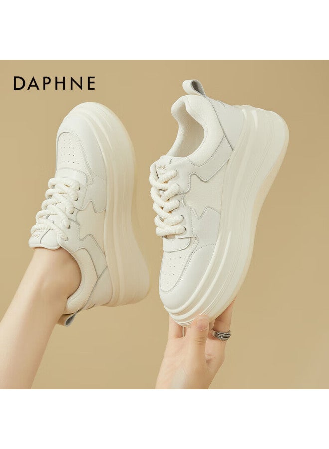 Daphne Women's Casual Soft Sole Lightweight High Heel Height Increasing Comfortable White Sneakers Beige Size 40 - Image 2