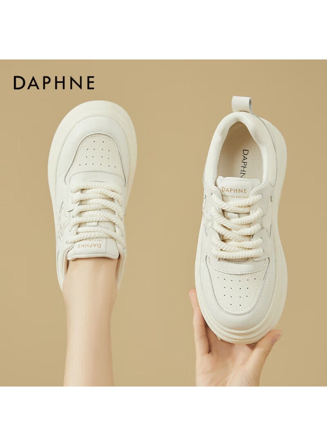Daphne Women's Casual Soft Sole Lightweight High Heel Height Increasing Comfortable White Sneakers Beige Size 40 - Image 1