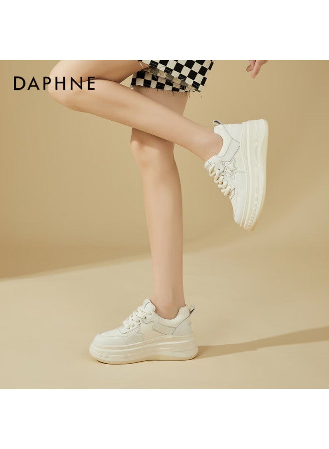 Daphne Women's Casual Soft Sole Lightweight High Heel Height Increasing Comfortable White Sneakers Beige Size 40 - Image 5