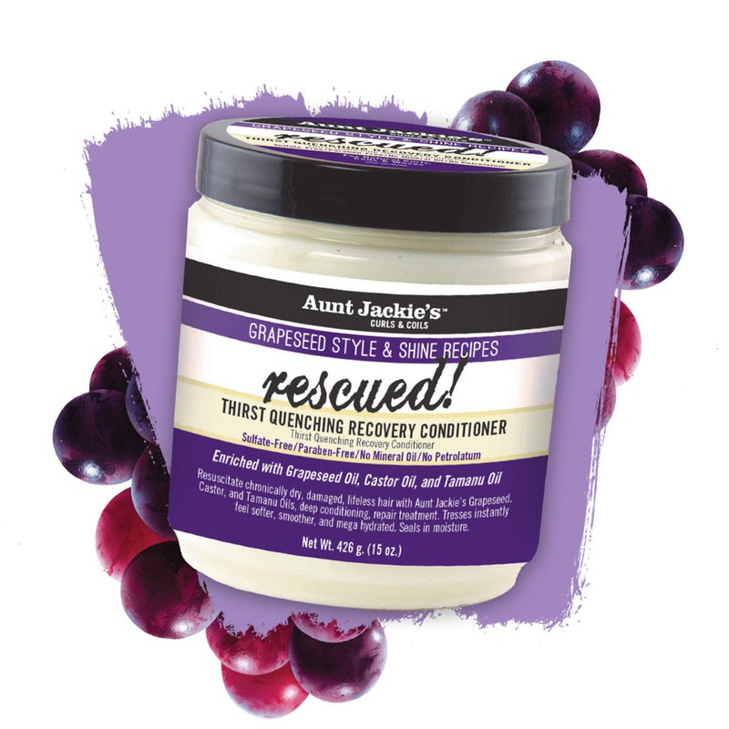 Aunt Jackie's Grapeseed Style and Shine Recipes Rescued Thirst Quenching Hair Recovery Conditioner Repair Treatment, Seals in Moisture, 18 oz - Image 4