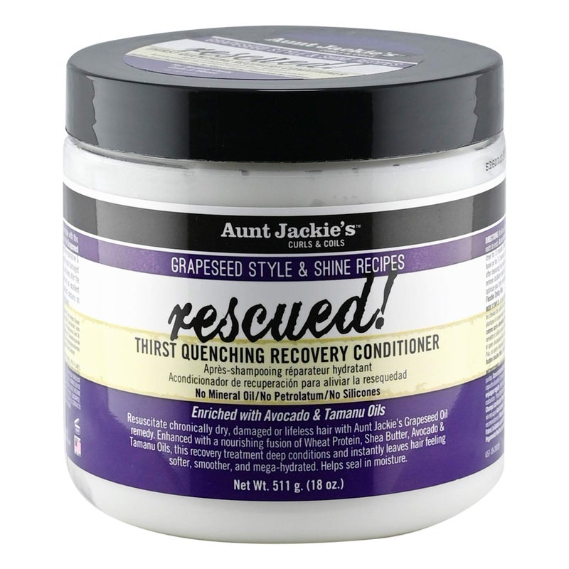 Aunt Jackie's Grapeseed Style and Shine Recipes Rescued Thirst Quenching Hair Recovery Conditioner Repair Treatment, Seals in Moisture, 18 oz - Image 1
