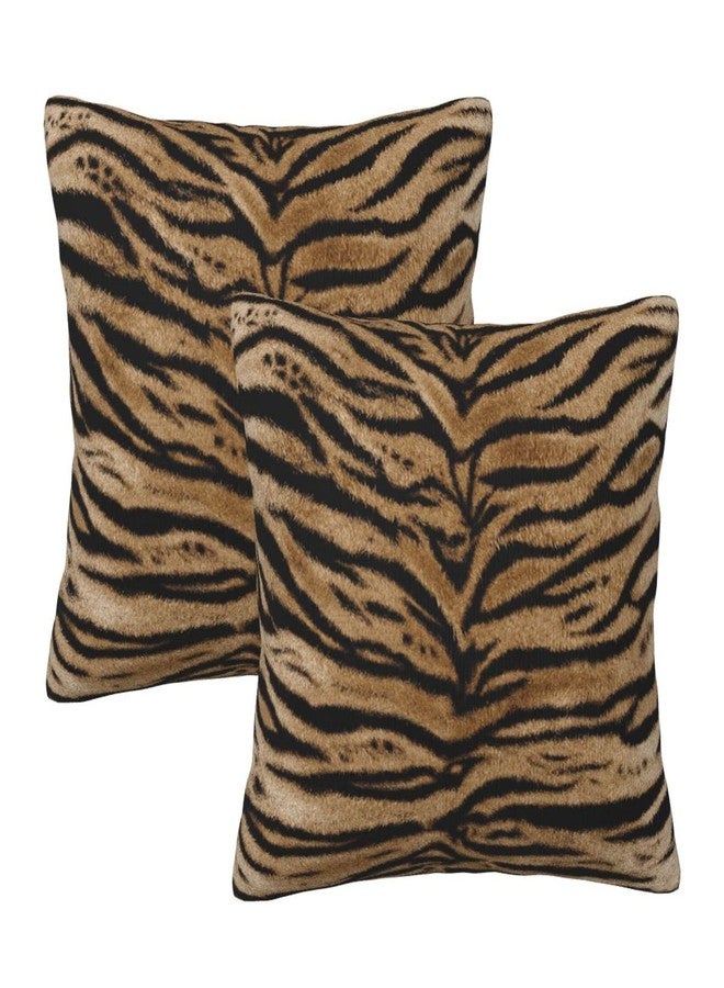 Perinsto Tiger Texture Print Throw Pillow Covers Set of 2 Animal Skin Pattern Decorative Pillowcases Soft Cushion Covers for Sofa Couch Bed Home Decor, 18"X18" - Image 1