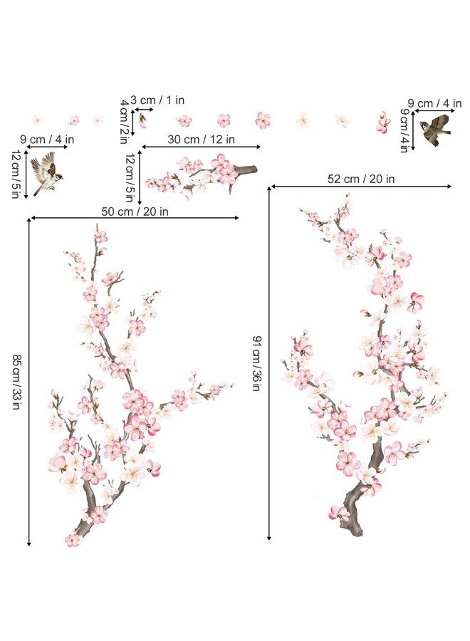 wondever Cherry Blossom Wall Stickers Pink And White Flower Tree Branch Peel And Stick Wall Art Decals For Living Room Bedroom Tv Wall - Image 4