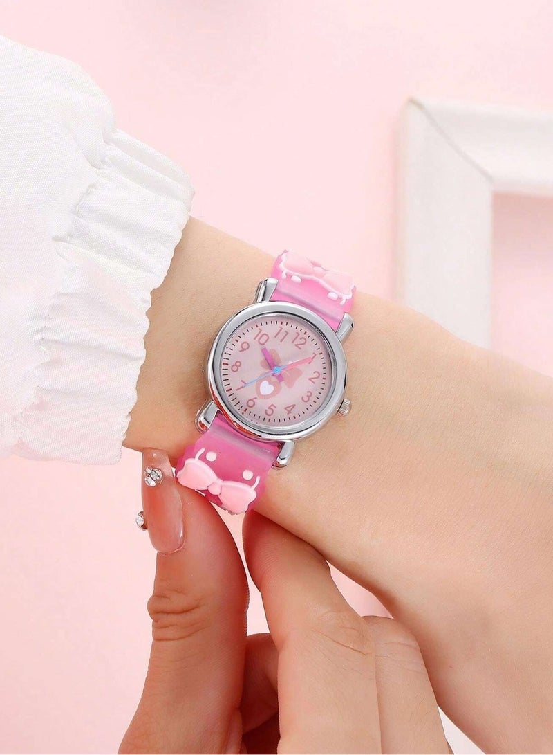 ساعة اطفال باللون وردي – تصميم أنالوج سهل القراءة مع تفاصيل على شكل قلب وشرائط - Image 2