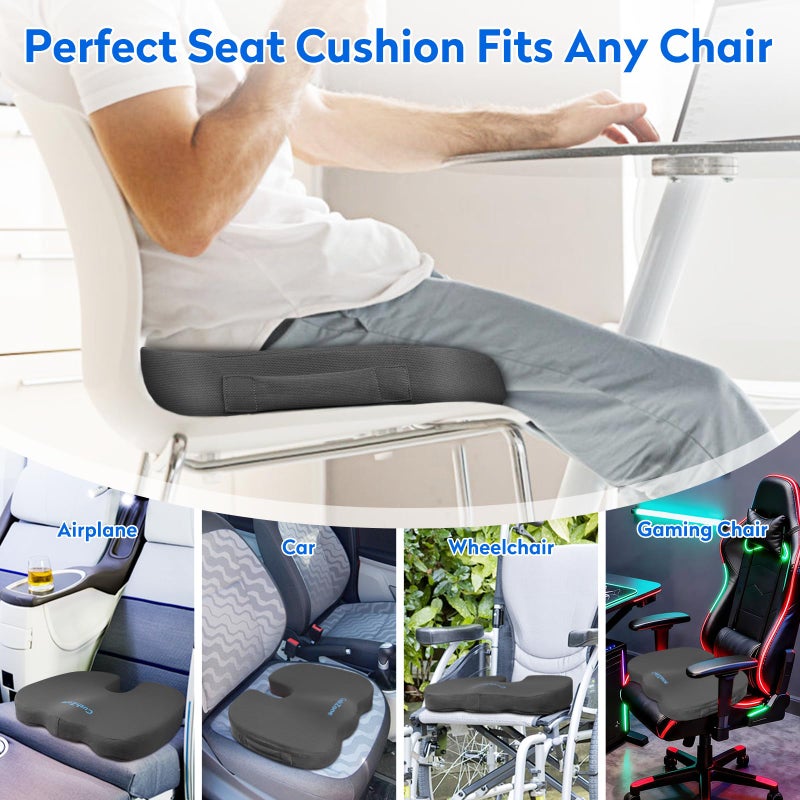 CushZone Seat Cushion, Office Chair Cushions, Car Seat Cushion, Non-Slip Sciatica & Back Coccyx Tailbone Pain Relief Chair Pad, Memory Foam Butt Pillow for Computer Desk, Wheelchair, Driving (Grey) - Image 5