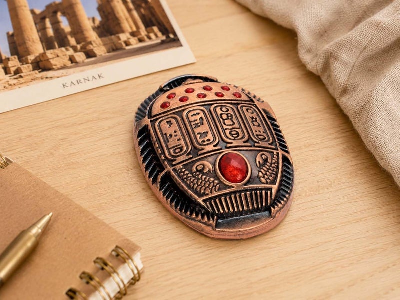 Immatgar Pharaonic Fridge Magnet - Egyptian Souvenir Ancient Egypt Décor Ornament - from Metal (Scarab - Burnt Red) - Image 1