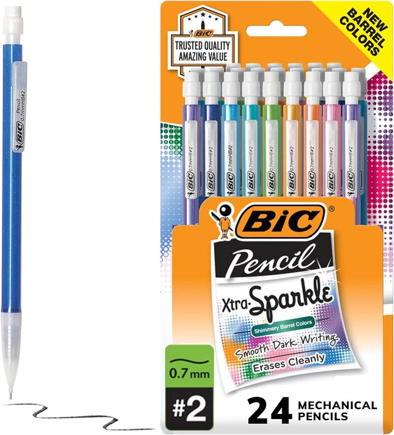 BIC Xtra-Sparkle Number 2 Mechanical Pencils with Erasers, 24-Count Pack, 0.7mm Medium Point - Image 1