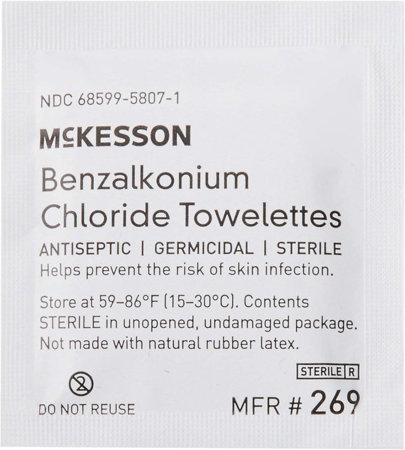 McKesson Benzalkonium Chloride Towelettes Pack of 100 First Aid Antiseptic Wipes Sterile Individual Wrapped - Image 4