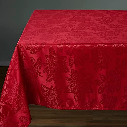 Kadut Christmas Tablecloth, Poinsettia Leaf Red Tablecloth (60 x 102 Inch) for 6 Foot Rectangle Tables, Heavy Duty Fabric, Table Cloth for Harvest, Xmas Holiday, Winter, and Parties Table Cover - Image 2