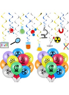 Civaner 66 Pieces Science Birthday Party Decorations 42 Pieces Science Themed Balloons Math Latex Balloons 24 Pieces Science Hanging Swirls Chemistry Laboratory Streamers Decorations For Lab School Classroom  - Image 1