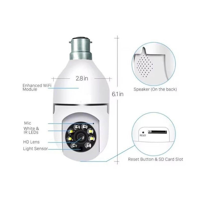 INVICTO WiFi Camera CCTV Camera 1080p Wireless PTZ Bulb Shape V380 Pro Indoor 360 Smart Home Security Camera Light Vision 24x7 Continuous Recording with Motion Sensor LED Lights Light Bulb - Image 2