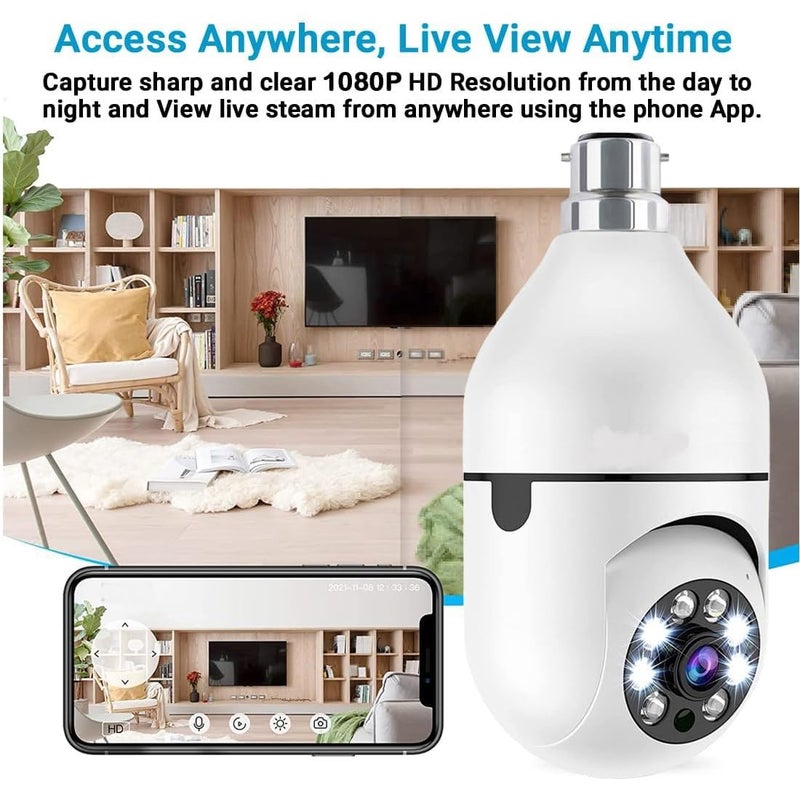 INVICTO WiFi Camera CCTV Camera 1080p Wireless PTZ Bulb Shape V380 Pro Indoor 360 Smart Home Security Camera Light Vision 24x7 Continuous Recording with Motion Sensor LED Lights Light Bulb - Image 5