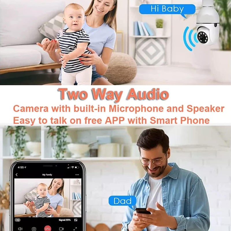 INVICTO WiFi Camera CCTV Camera 1080p Wireless PTZ Bulb Shape V380 Pro Indoor 360 Smart Home Security Camera Light Vision 24x7 Continuous Recording with Motion Sensor LED Lights Light Bulb - Image 4