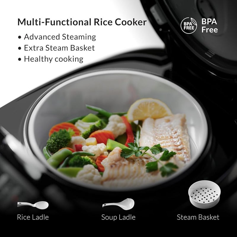 فيلر Feller Germany RC33 طباخ أرز رقمي 3 لتر (سعة أرز 1 لتر) – طباخ متعدد الوظائف 11 في 1، شاشة LED، أداة للبخار، مؤقت، وقدر غير لاصق – طباخ كهربائي (أسود) - ضمان لمدة 2 سنة - نسخة KSA - Image 5