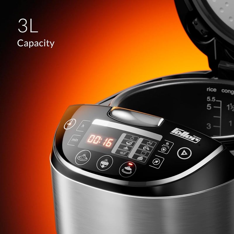 فيلر Feller Germany RC33 طباخ أرز رقمي 3 لتر (سعة أرز 1 لتر) – طباخ متعدد الوظائف 11 في 1، شاشة LED، أداة للبخار، مؤقت، وقدر غير لاصق – طباخ كهربائي (أسود) - ضمان لمدة 2 سنة - نسخة KSA - Image 4