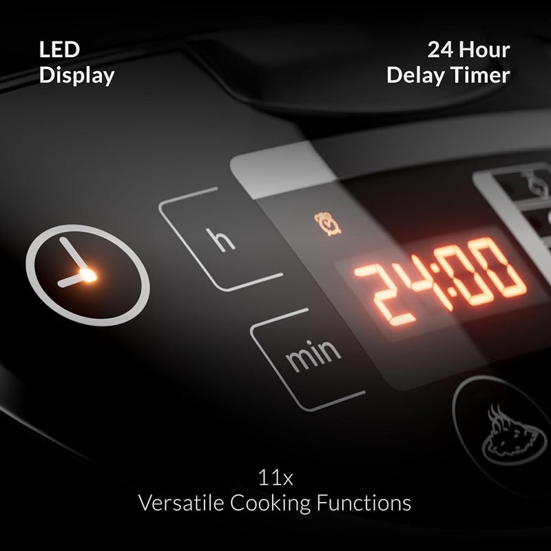 فيلر Feller Germany RC33 طباخ أرز رقمي 3 لتر (سعة أرز 1 لتر) – طباخ متعدد الوظائف 11 في 1، شاشة LED، أداة للبخار، مؤقت، وقدر غير لاصق – طباخ كهربائي (أسود) - ضمان لمدة 2 سنة - نسخة KSA - Image 3