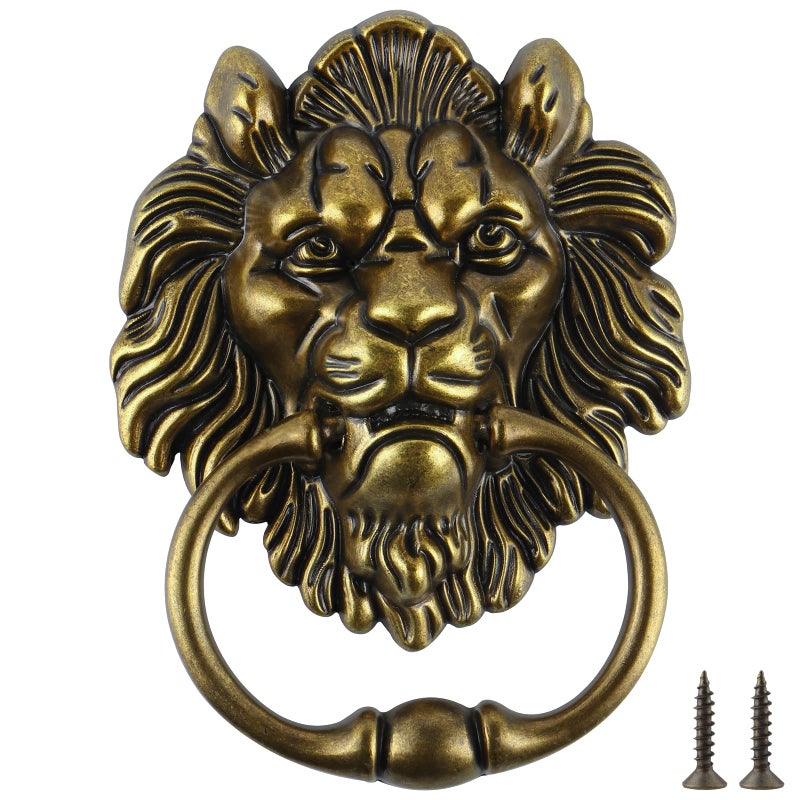 MOLIGOU Lion Head Door Knocker 6 Inch Decorative Front Door Knocker Antique Lion Door Ring Pull Handle Antique Bronze
