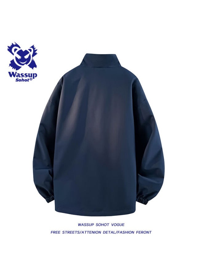 Wassup Sohot Men's Jacket For Spring And Autumn, Reversible Outdoor Coat, Trendy Casual Stand-collar Flight Jacket, Blue-gray, 3XL - Image 3