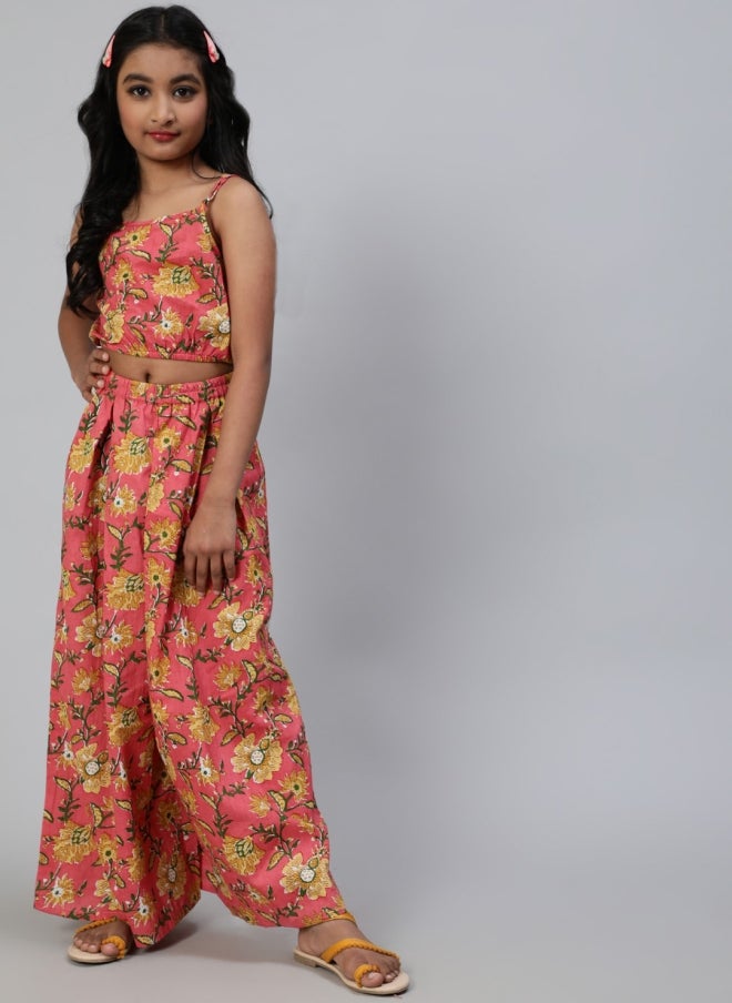 أيه كيه إس طقم بناتي قطن بطبعات زهور مع بنطلون بالازو - Image 1