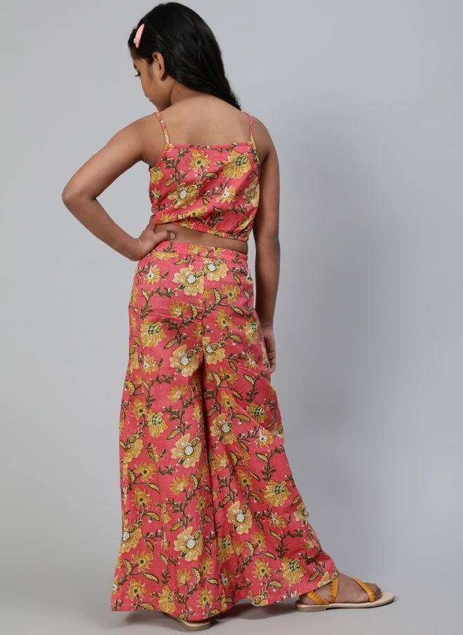 أيه كيه إس طقم بناتي قطن بطبعات زهور مع بنطلون بالازو - Image 5