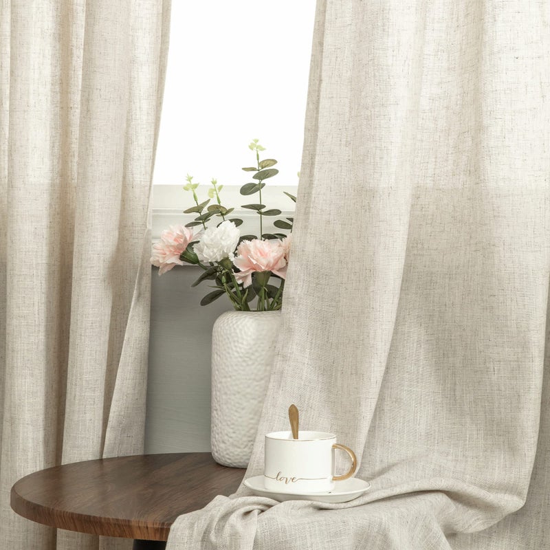 Pitalk Linen Curtains & Drapes for Living Room 84 Inch Length 2 Panels Set Natural Flax Light Filtering Burlap Farmhouse Textured Neutral Country Rustic Window Semi Sheer Patio Door Curtain for Sliding Glass - Image 3
