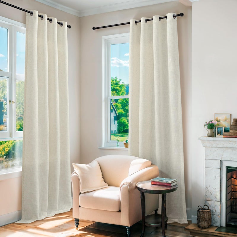 Pitalk Linen Curtains & Drapes for Living Room 84 Inch Length 2 Panels Set Natural Flax Light Filtering Burlap Farmhouse Textured Neutral Country Rustic Window Semi Sheer Patio Door Curtain for Sliding Glass - Image 4