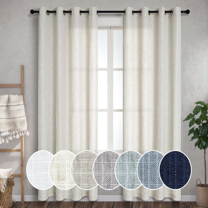 Pitalk Linen Curtains & Drapes for Living Room 84 Inch Length 2 Panels Set Natural Flax Light Filtering Burlap Farmhouse Textured Neutral Country Rustic Window Semi Sheer Patio Door Curtain for Sliding Glass - Image 1