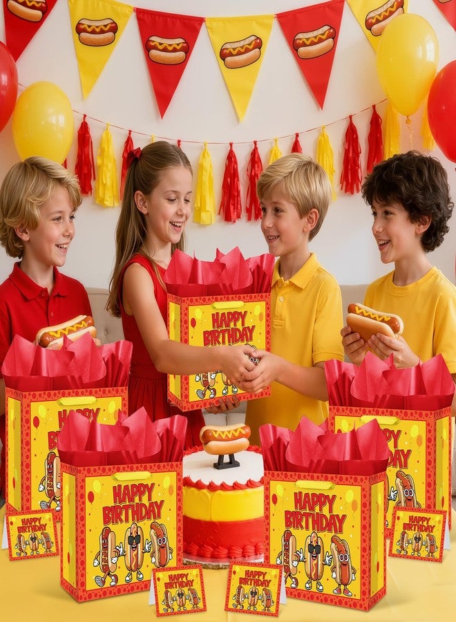 Woosytoo Cartoon Hot Dog Birthday Gift Bag Red Hot Dog Themed Birthday Wrapping Paper Bag with Greeting Card for Kids Adults BBQ Picnic Sausage Food Snacks Hotdog Bday Baby Shower Party Supplies - Image 3