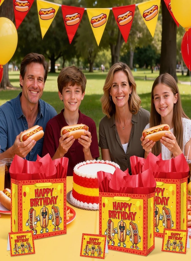 Woosytoo Cartoon Hot Dog Birthday Gift Bag Red Hot Dog Themed Birthday Wrapping Paper Bag with Greeting Card for Kids Adults BBQ Picnic Sausage Food Snacks Hotdog Bday Baby Shower Party Supplies - Image 4