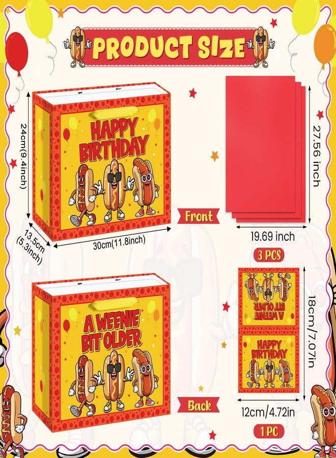 Woosytoo Cartoon Hot Dog Birthday Gift Bag Red Hot Dog Themed Birthday Wrapping Paper Bag with Greeting Card for Kids Adults BBQ Picnic Sausage Food Snacks Hotdog Bday Baby Shower Party Supplies - Image 2